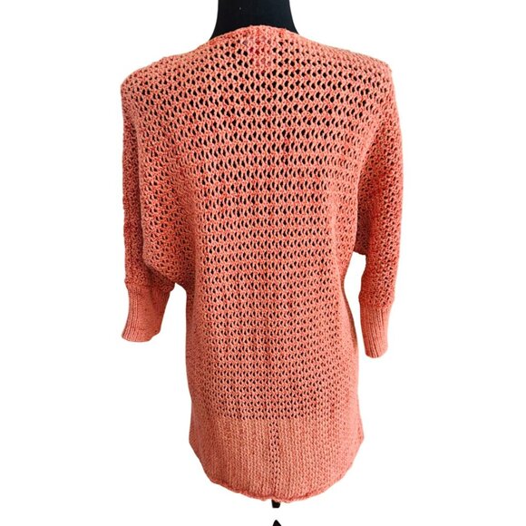 Sundance Loose Knit Coral VNeck Sweater Tunic 3/4 Sleeve Boho Cottage Core Beach - Picture 3 of 7